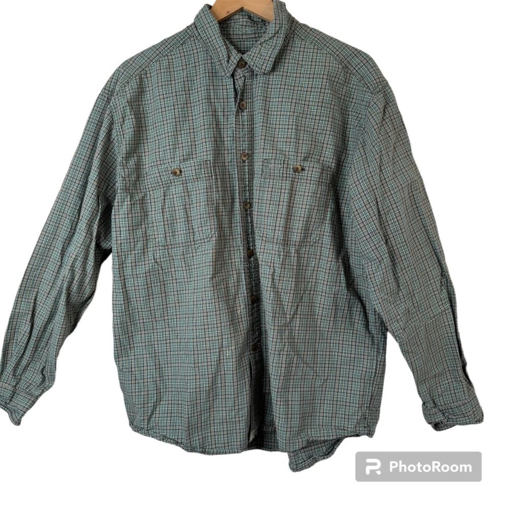 Eddie Bauer Men's Green Micro Plaid Long Sleeve Casual Button Shirt Size XL - Picture 1 of 12
